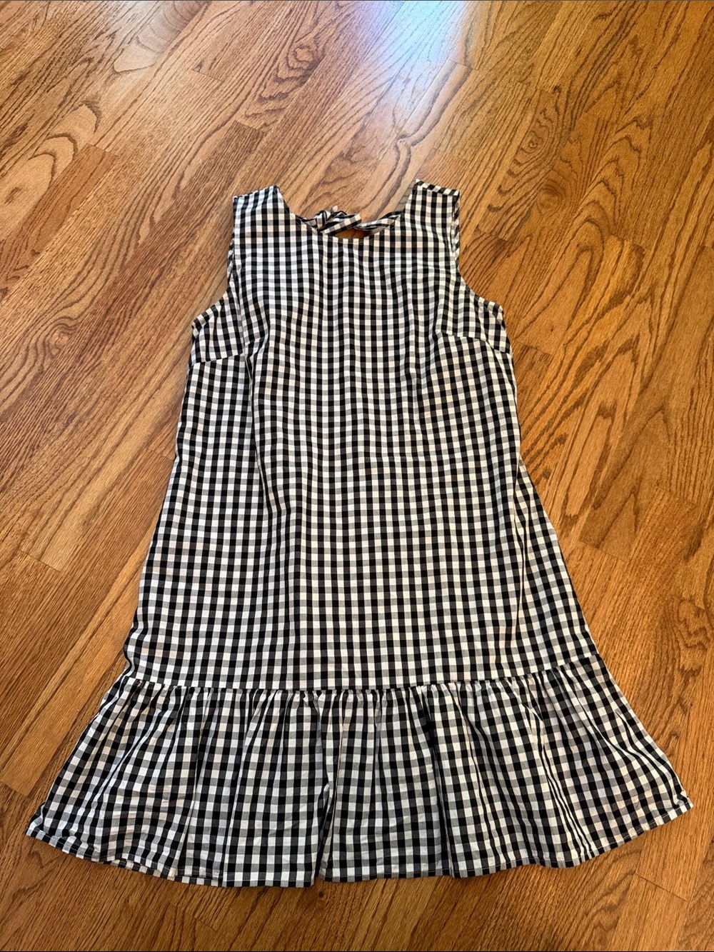 J. Crew Black and White Gingham Ruffle-Hem Sleeveless Dress